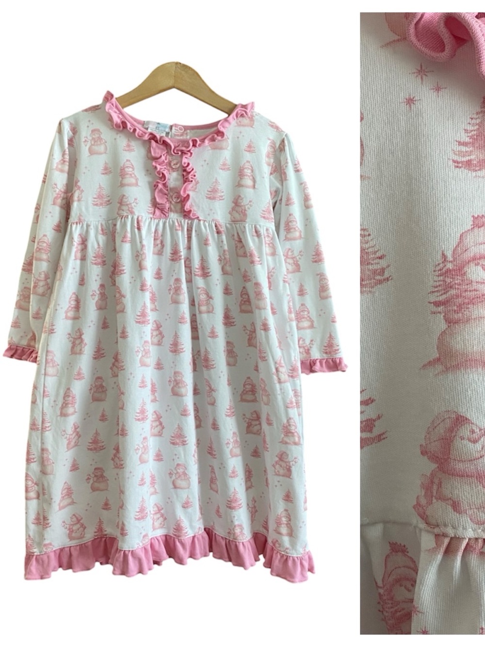 Baby Loren Pink Ruffle Snowman Pima Night Dress 6